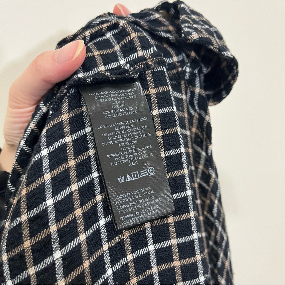 Anthropologie Pilcro Relaxed Plaid Shirt Tunic Button Front Size S Black White - Picture 3 of 16